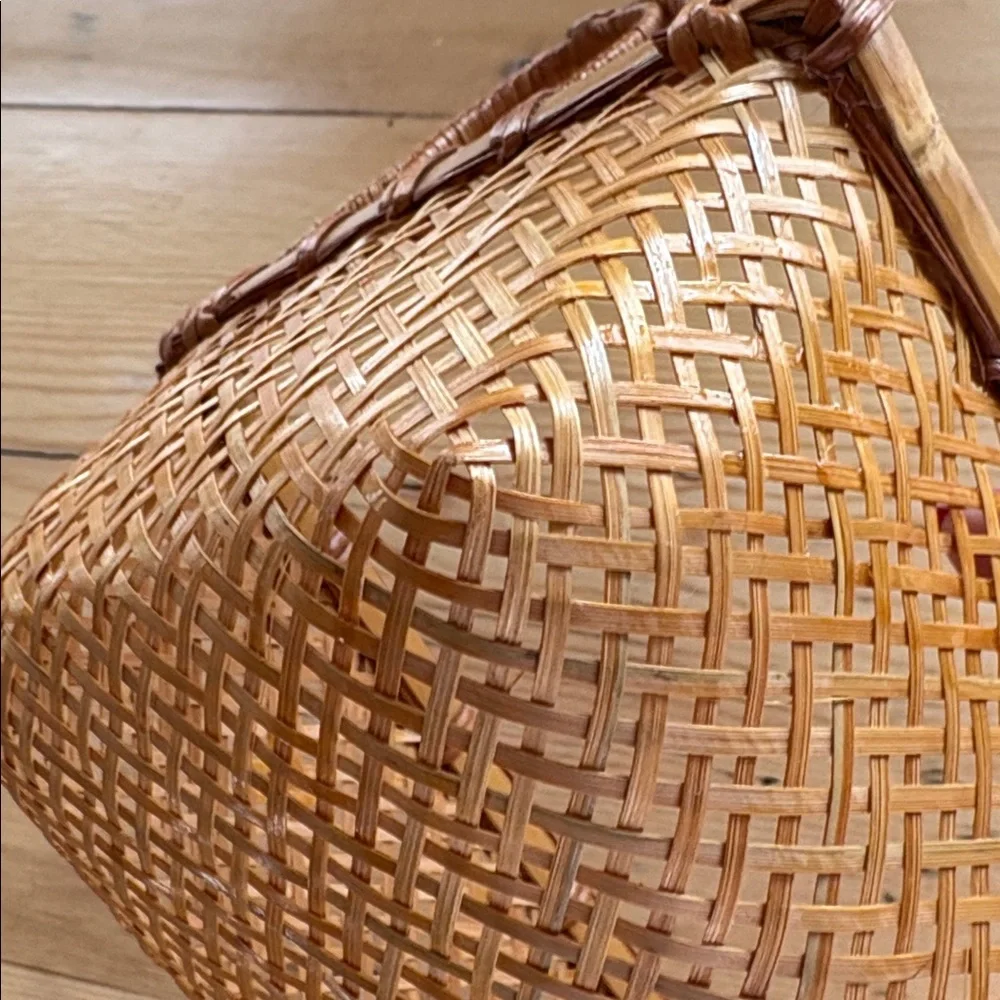 Handcrafted rectangular woven rattan/bamboo basket handles & latticework design